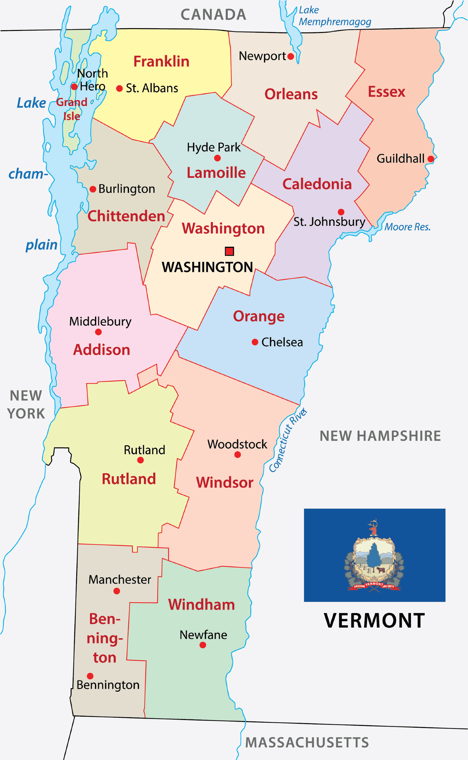 Vermont Counties Map Mappr