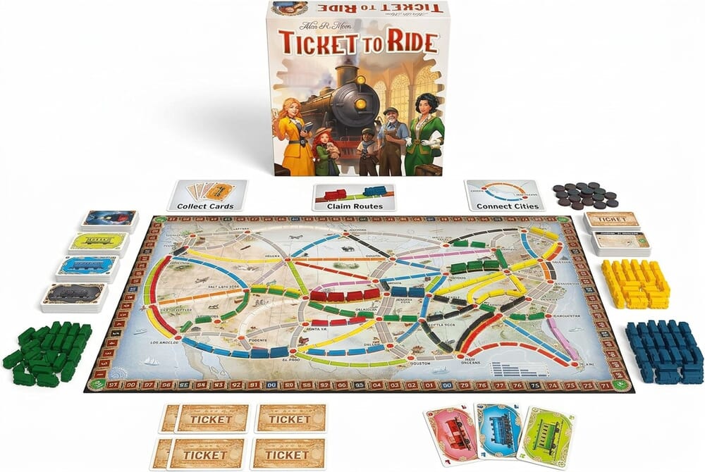 Ticket to Ride 2025 Refresh board game box and components on white background