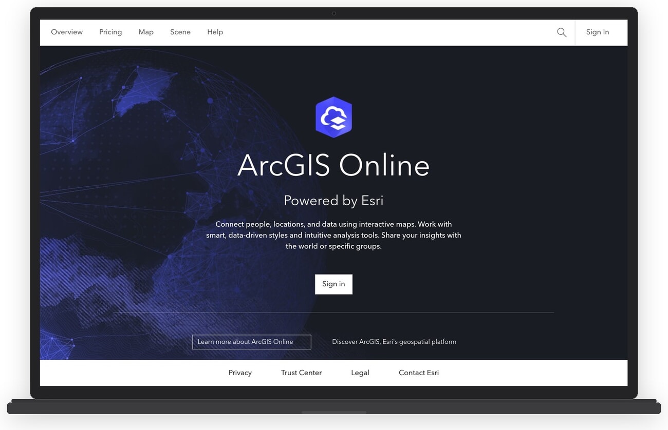 ArcGIS Online mapping platform interface