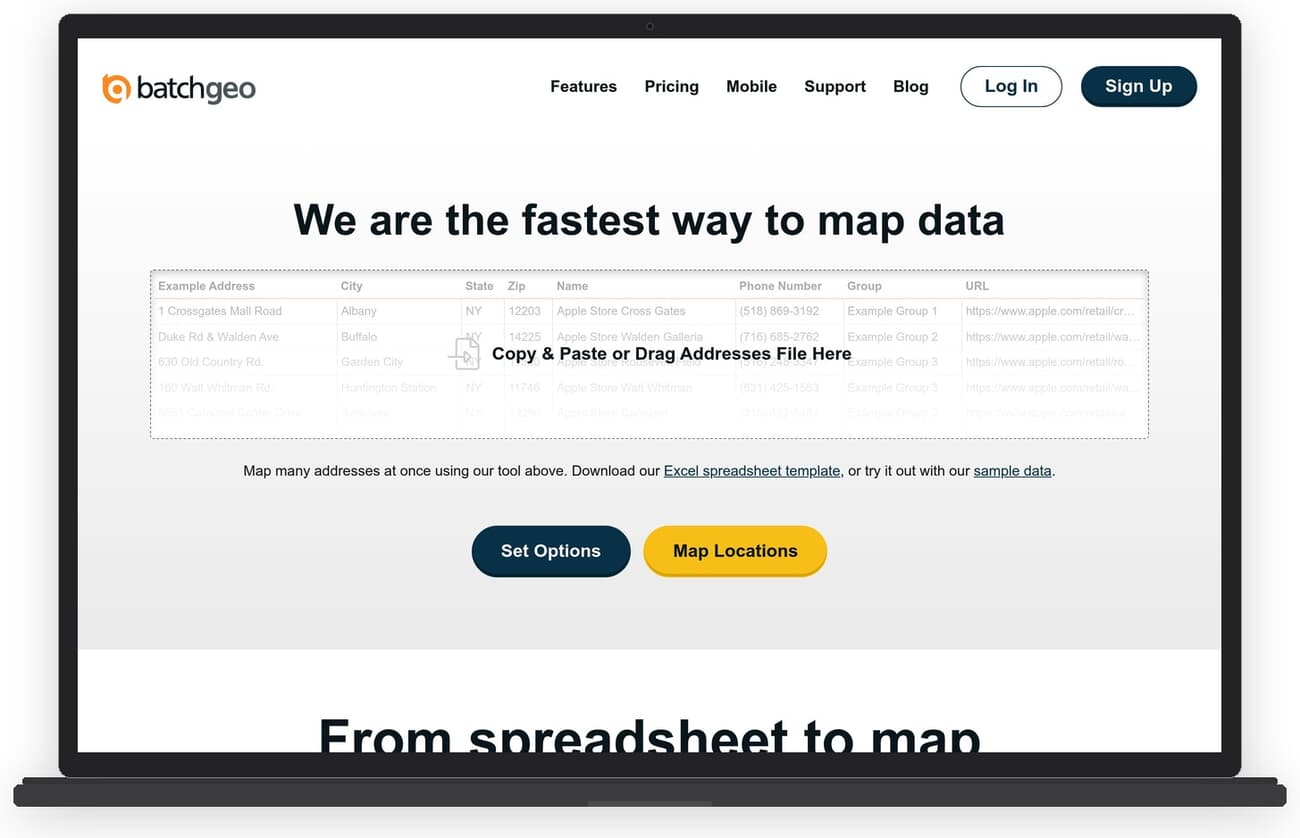 BatchGeo map creation interface