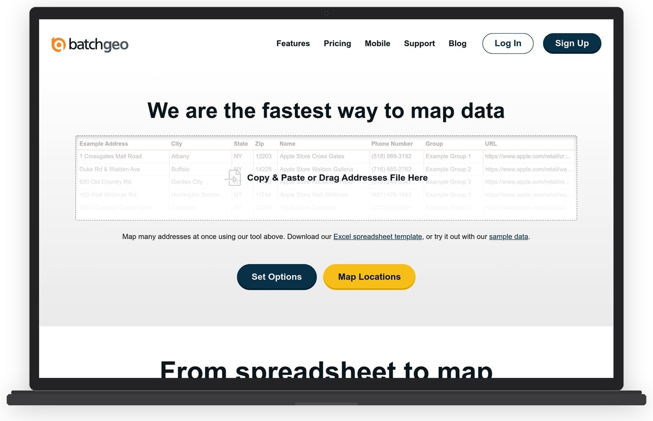 BatchGeo map creation interface