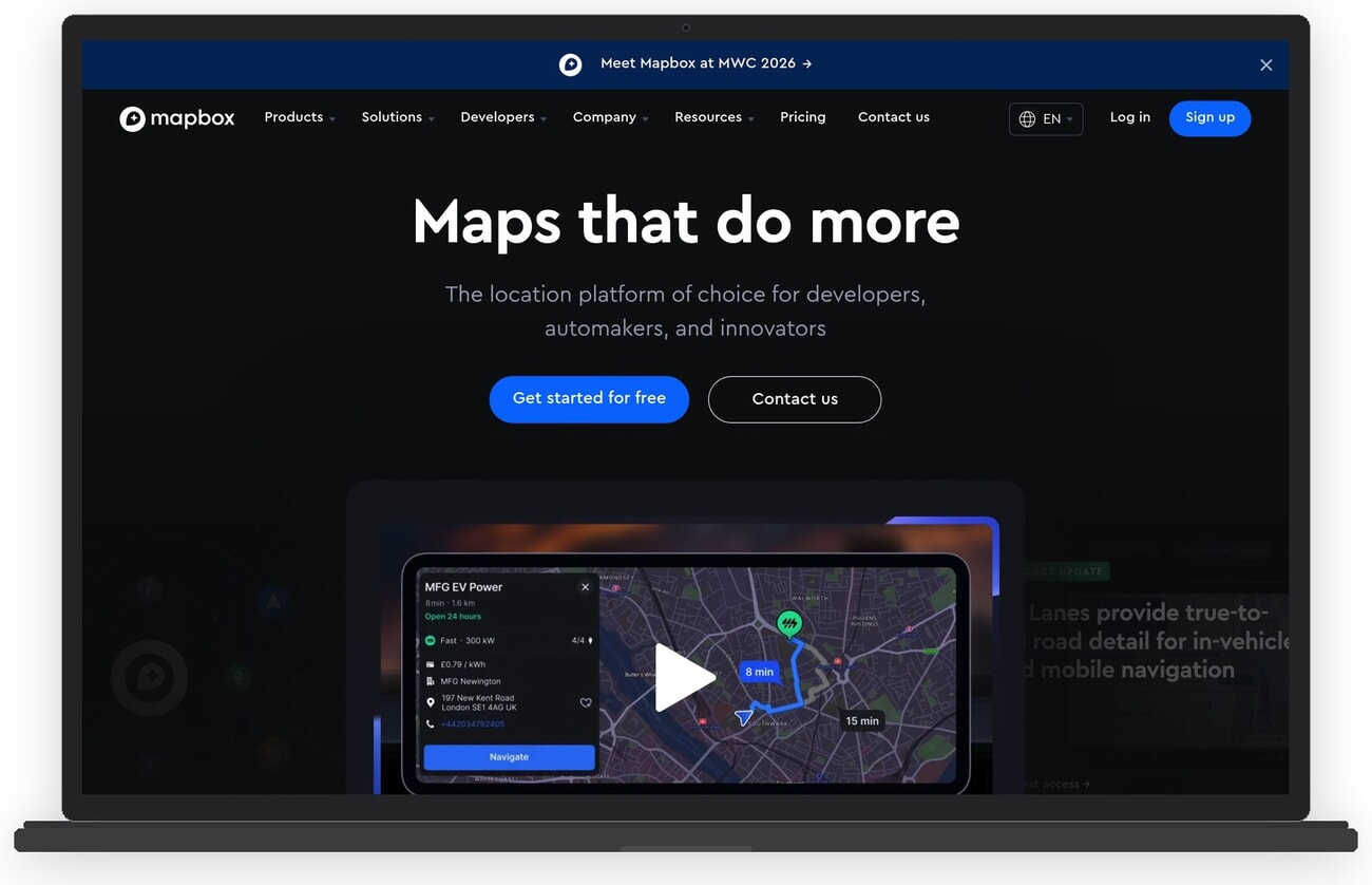 Mapbox mapping platform interface