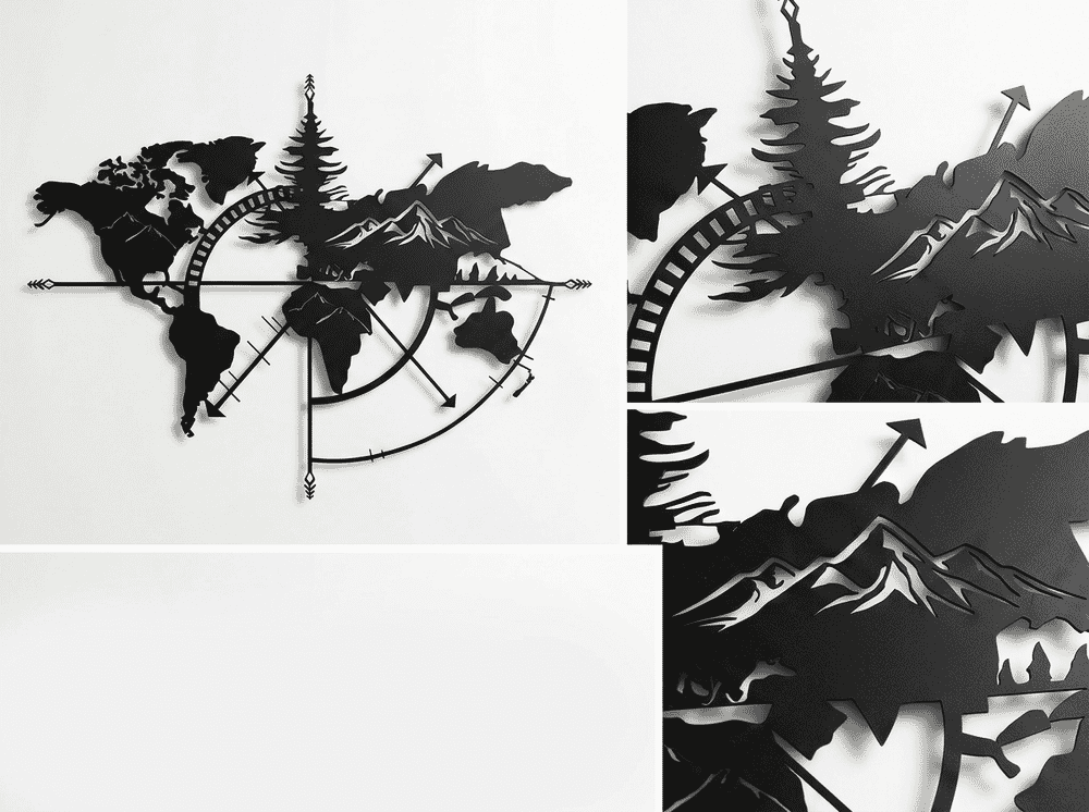 DEKADRON Mountains Metal World Map showing mountain detail and shadow effect