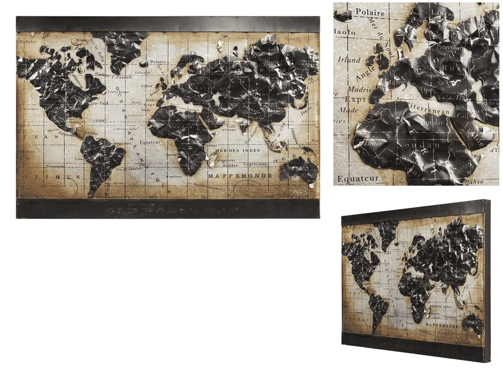 Empire Art Direct hand-painted iron world map sculpture showing texture and color