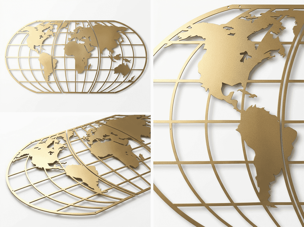 Tubibu Globe Metal World Map showing gold finish and detail