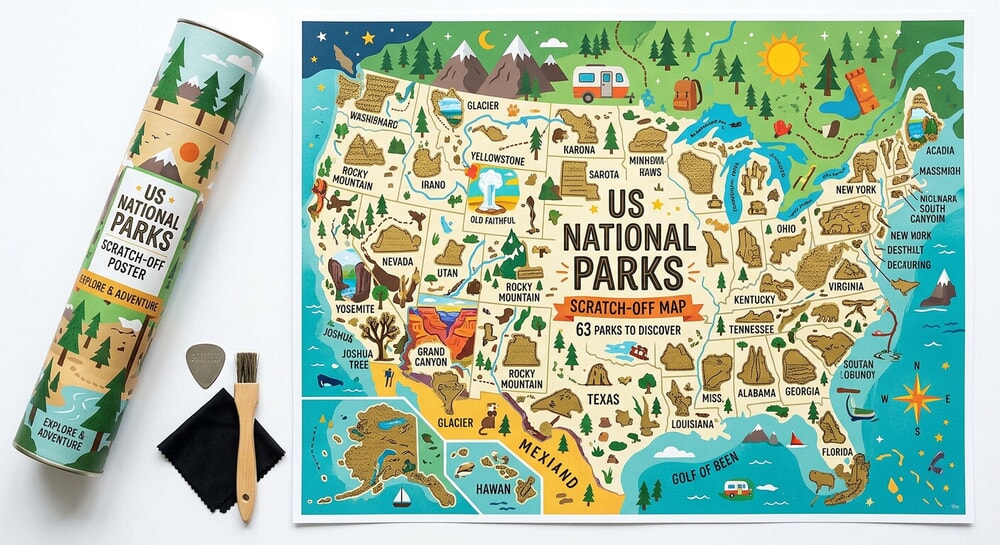 Gunjovi 63 National Parks scratch off poster for RV and camper display
