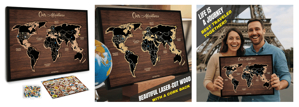 flinelife Cork World Push Pin Map showing compact size and cork detail