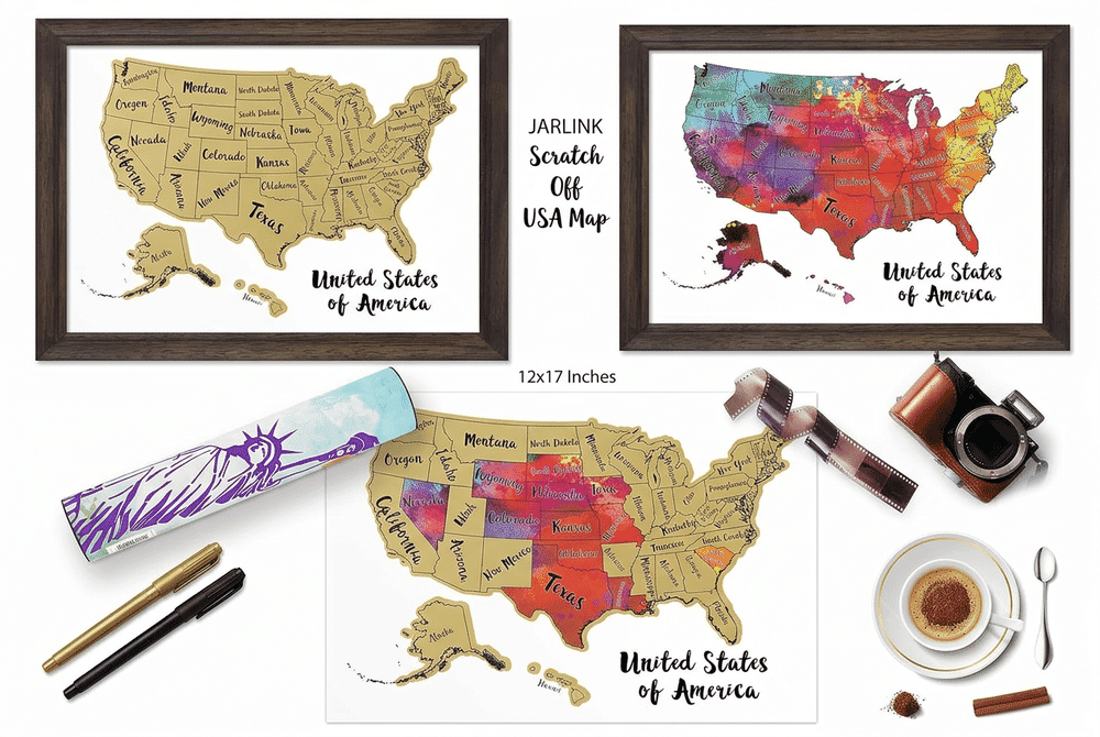 JARLINK Scratch Off USA Map poster with accessories and scratch tools
