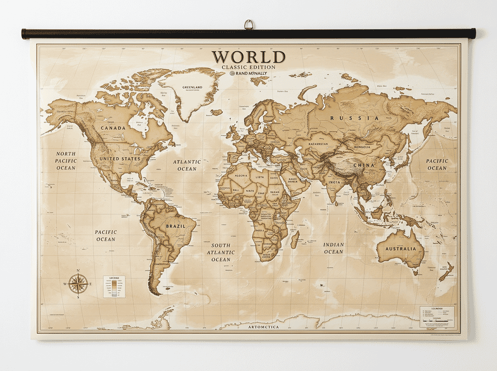 Rand McNally Classic Edition World Wall Map with warm-toned traditional cartographic design