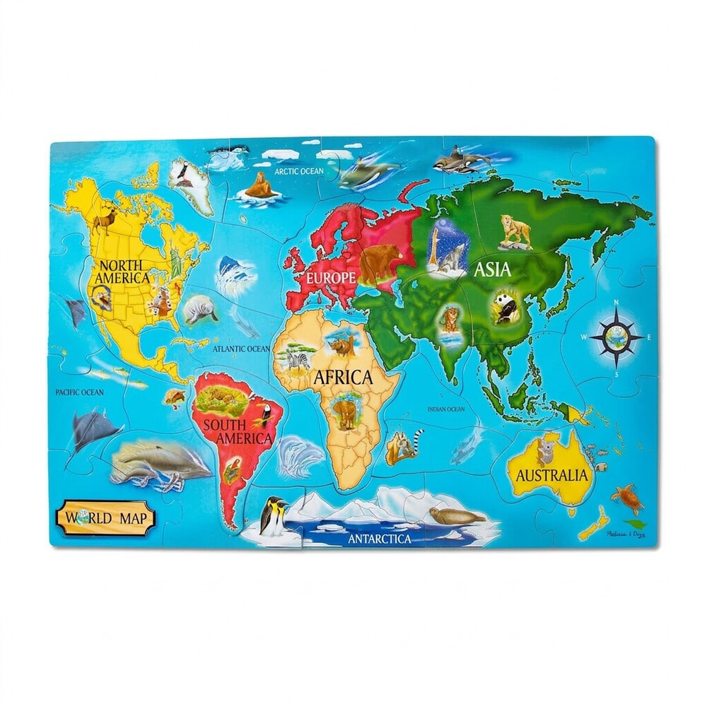 Melissa and Doug world map jumbo floor puzzle for kids on white background