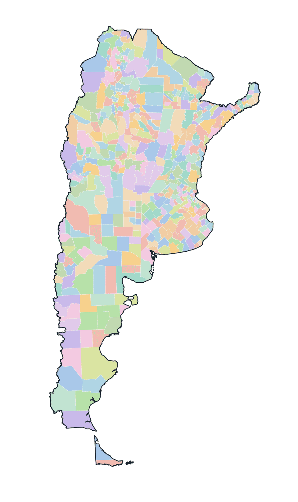 Colored Departments Map of Argentina
