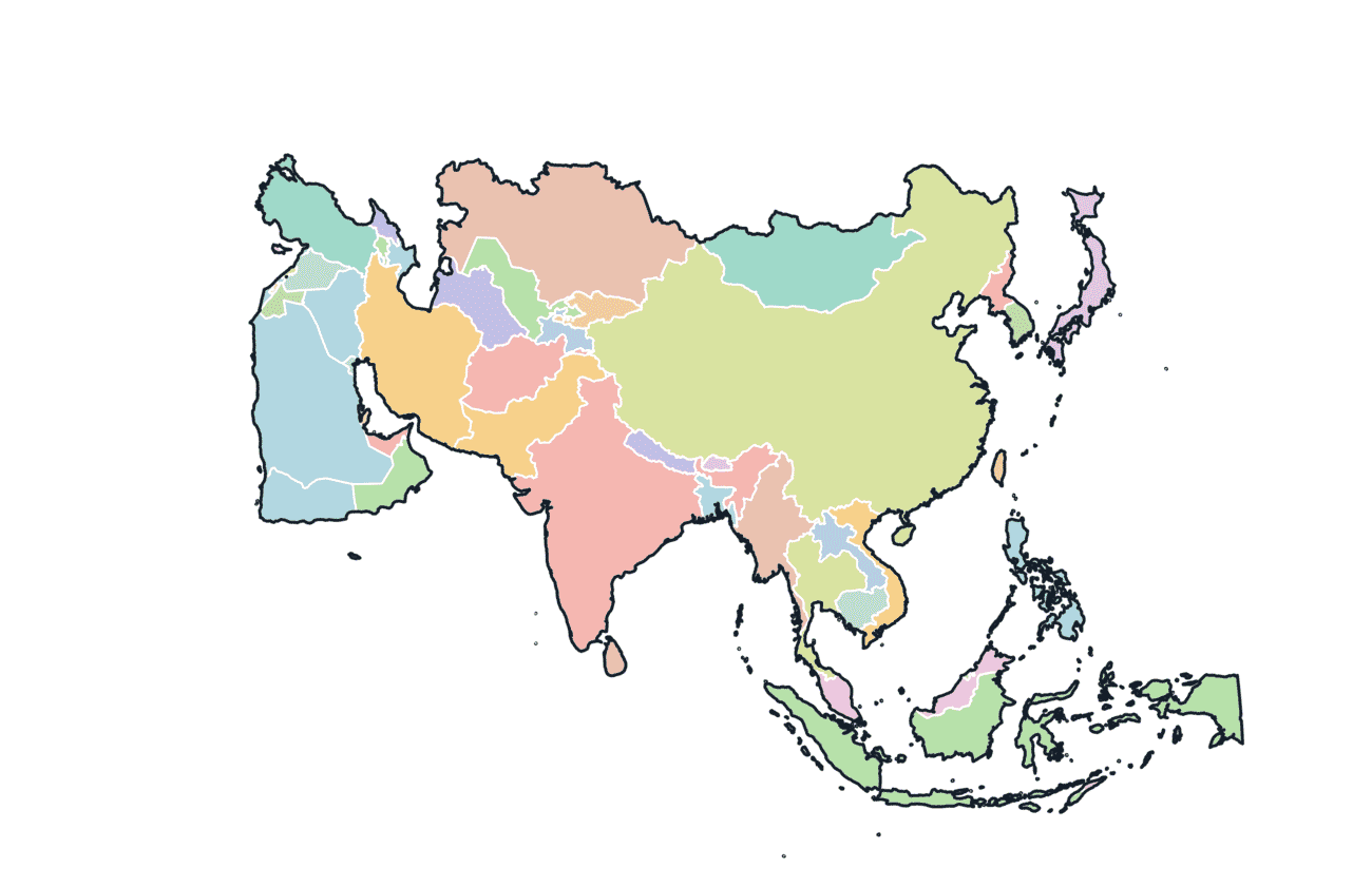 Colored Map of Asia