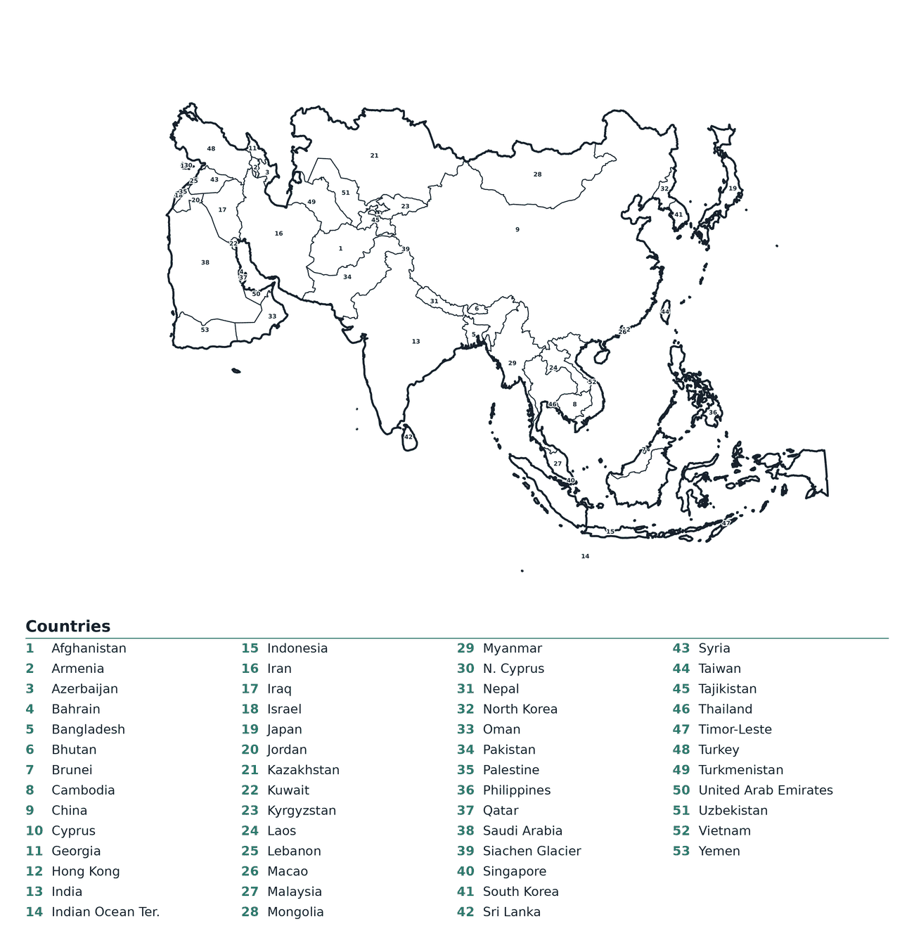 Labeled Map of Asia