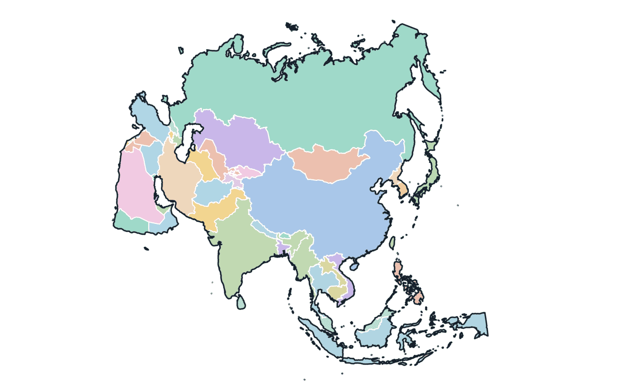 Colored Map of Asia With Russia