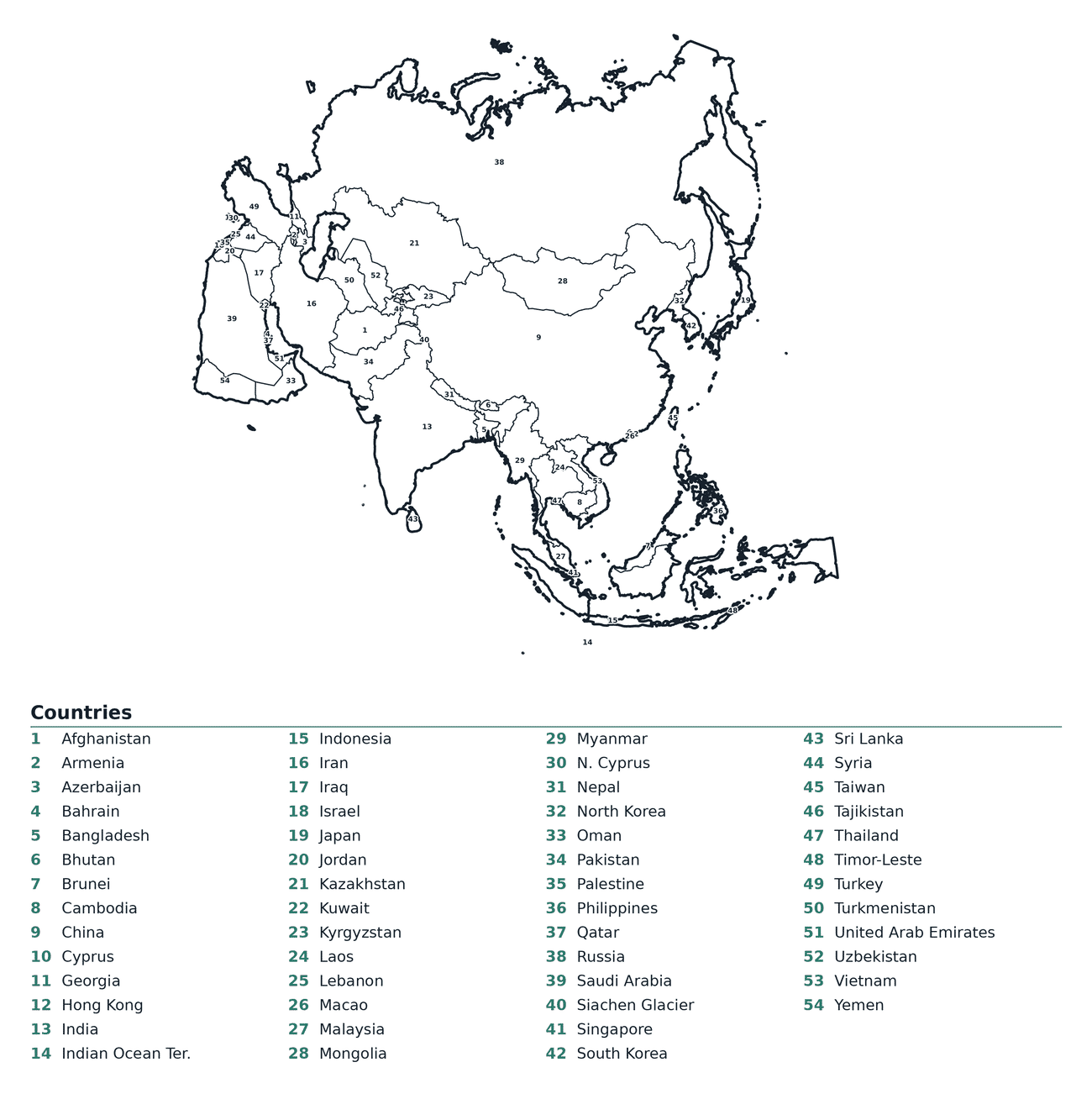Labeled Map of Asia With Russia