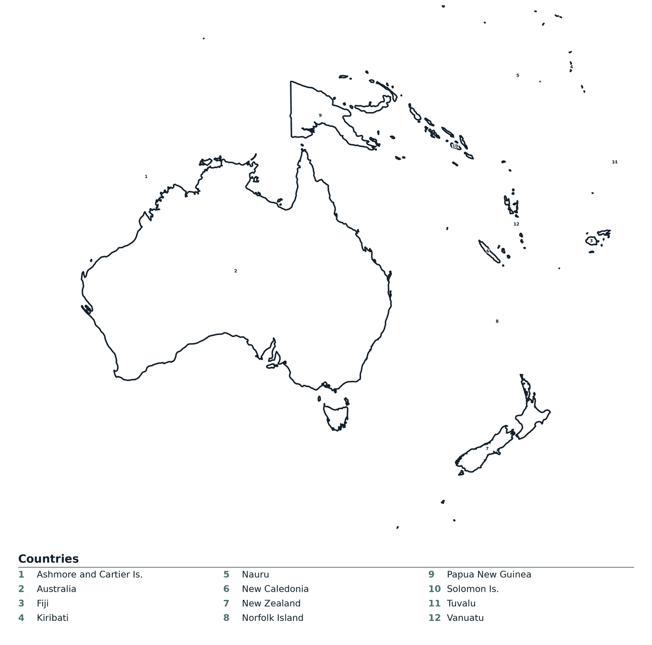 Labeled Map of Australia & Oceania