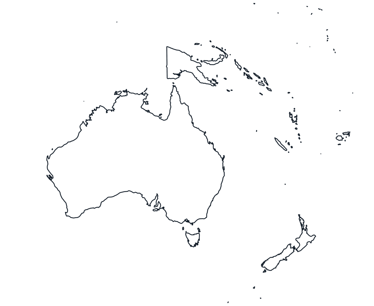 Blank Outline Map of Australia & Oceania