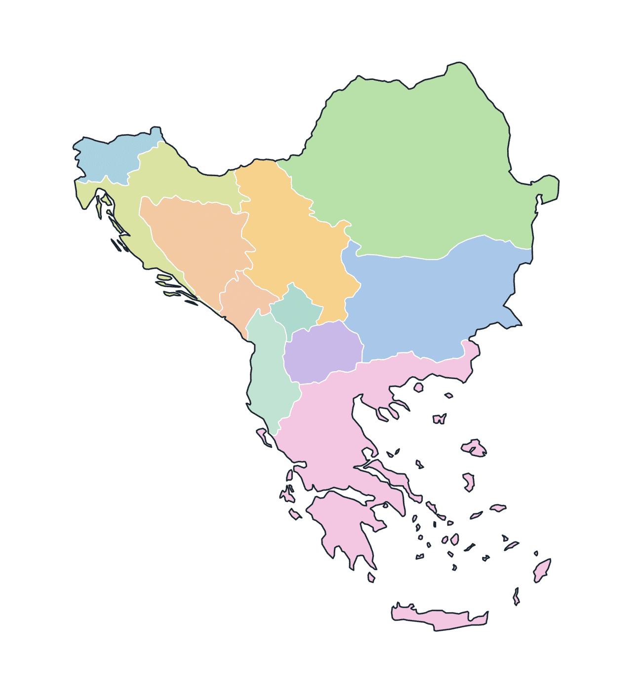 Colored Map of Balkans
