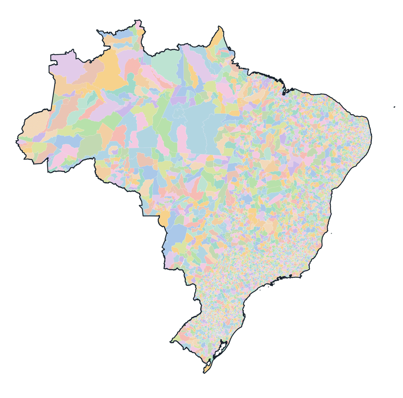 Colored Municipalities Map of Brazil