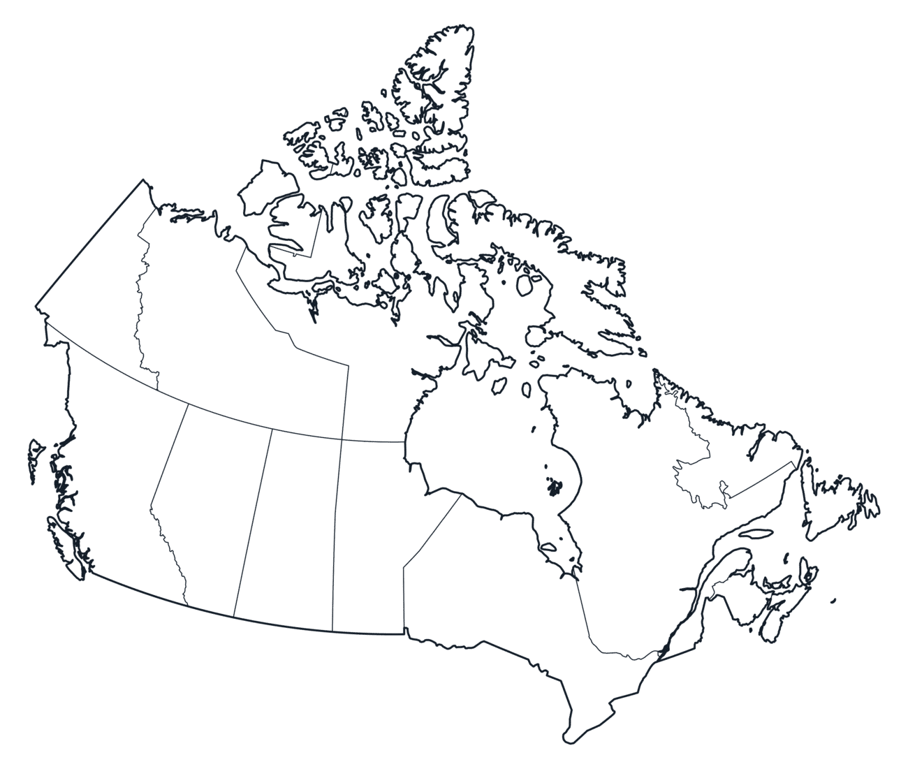 Canada Map with province & territory Borders