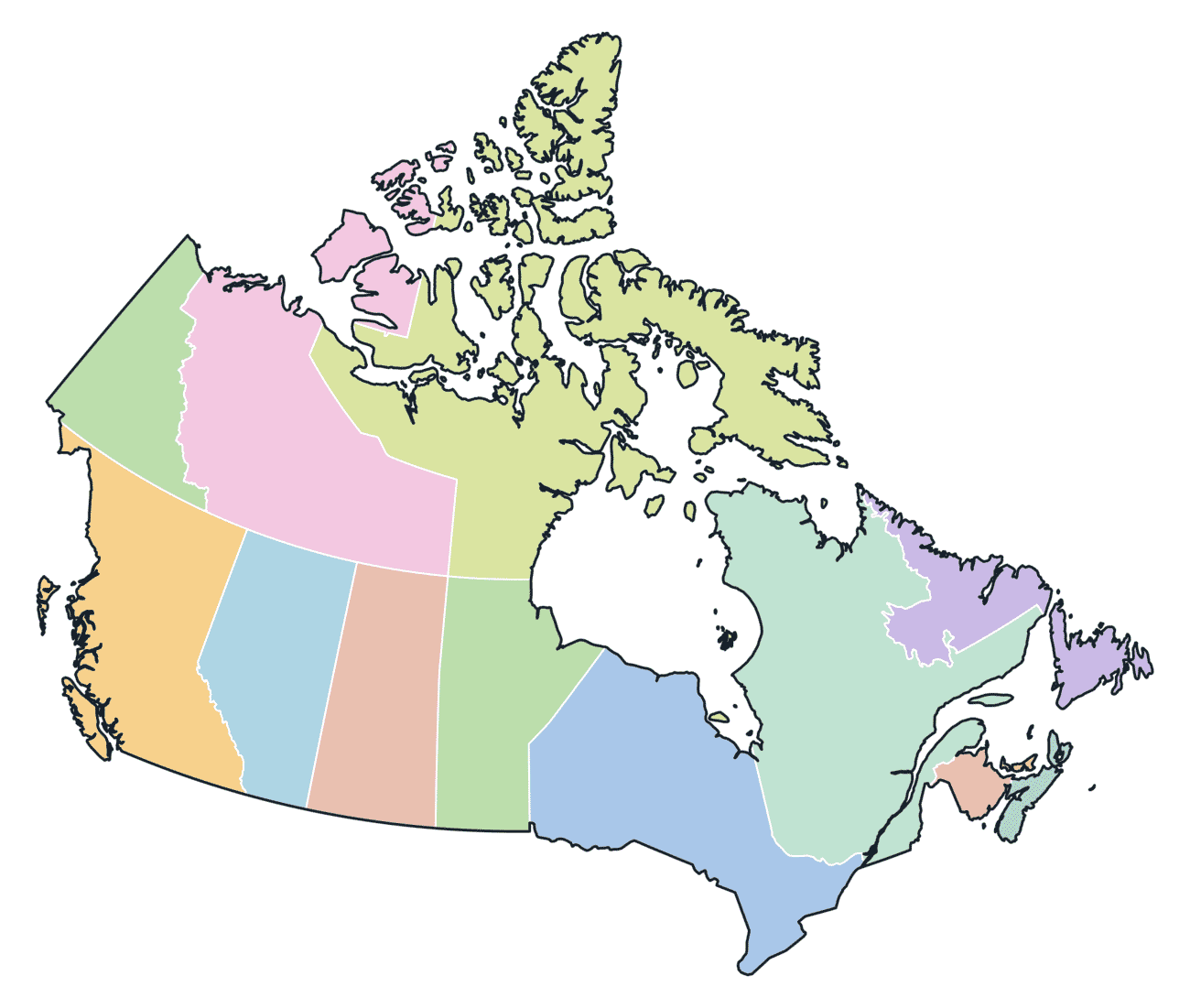 Colored Map of Canada