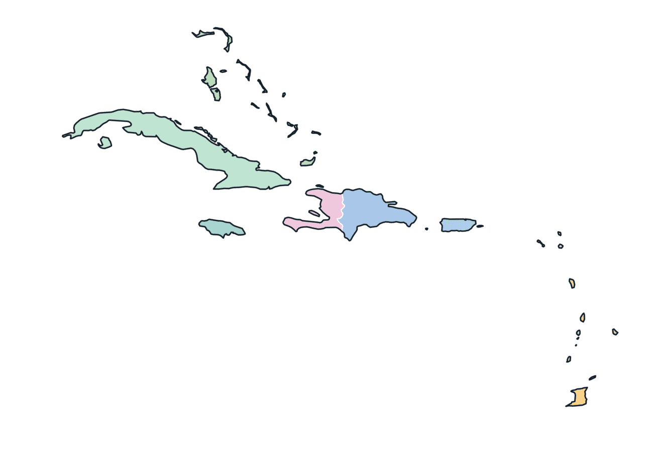 Colored Map of Caribbean
