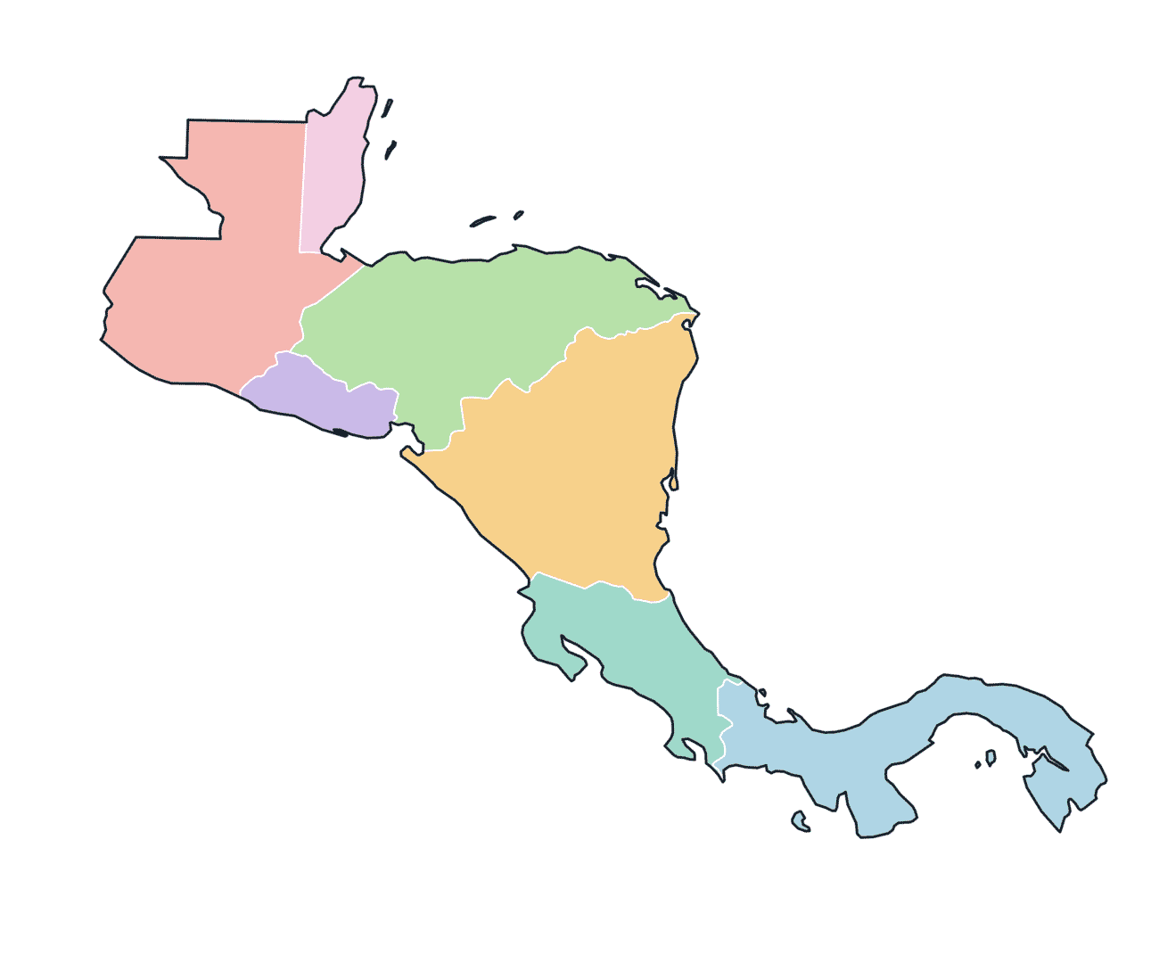Colored Map of Central America