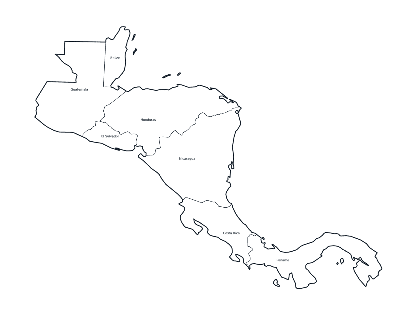 Labeled Map of Central America