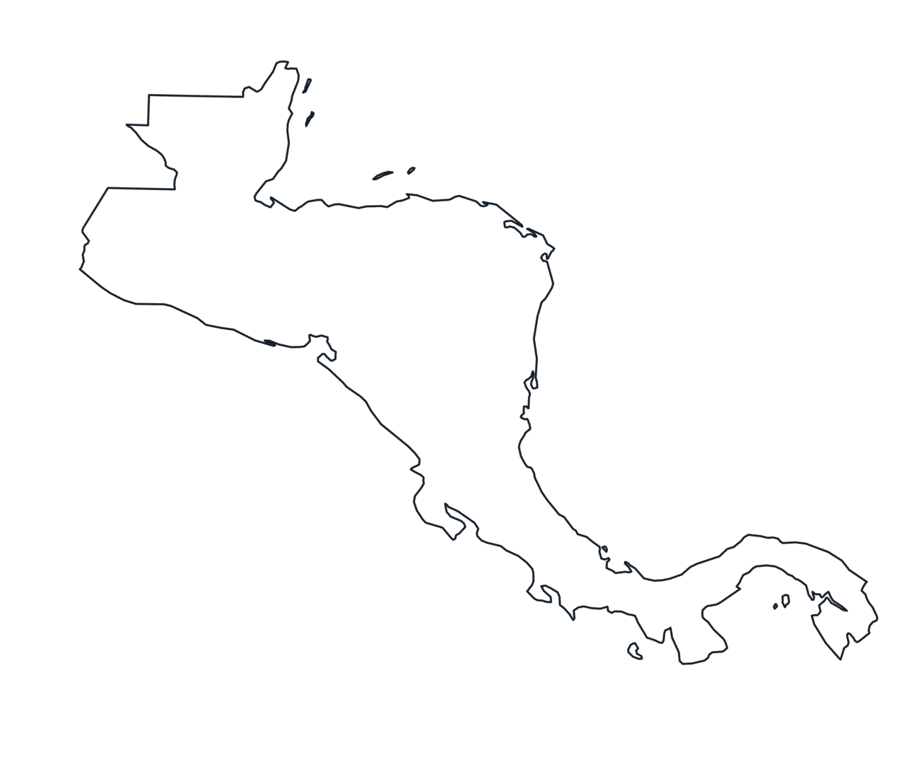 Blank Outline Map of Central America