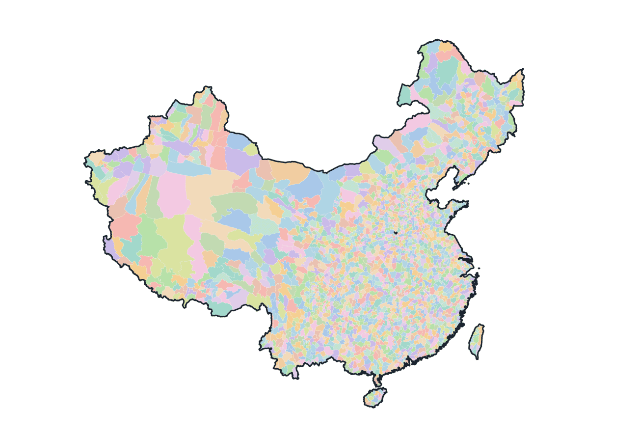 Colored Prefectures Map of China