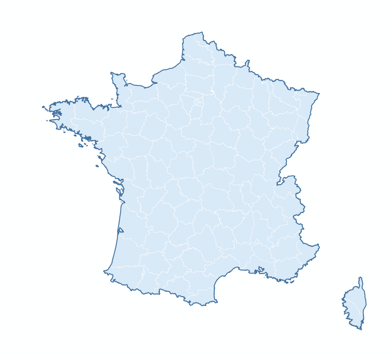 Blank Practice Map — France Departments