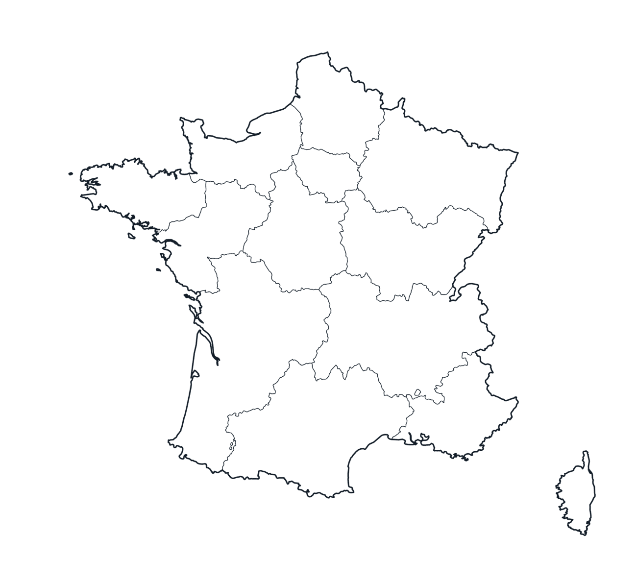 France Map with region Borders