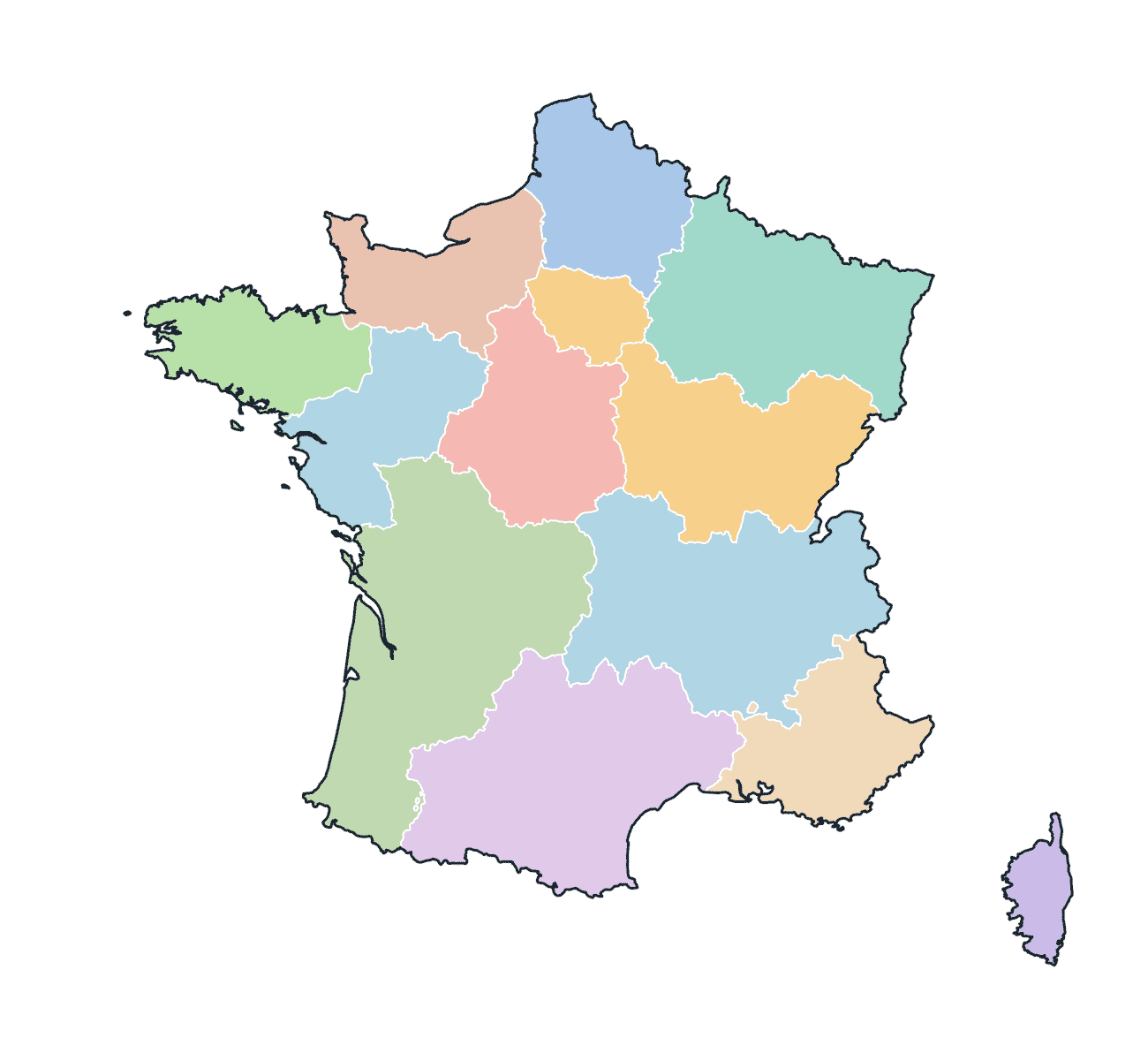 Colored Map of France