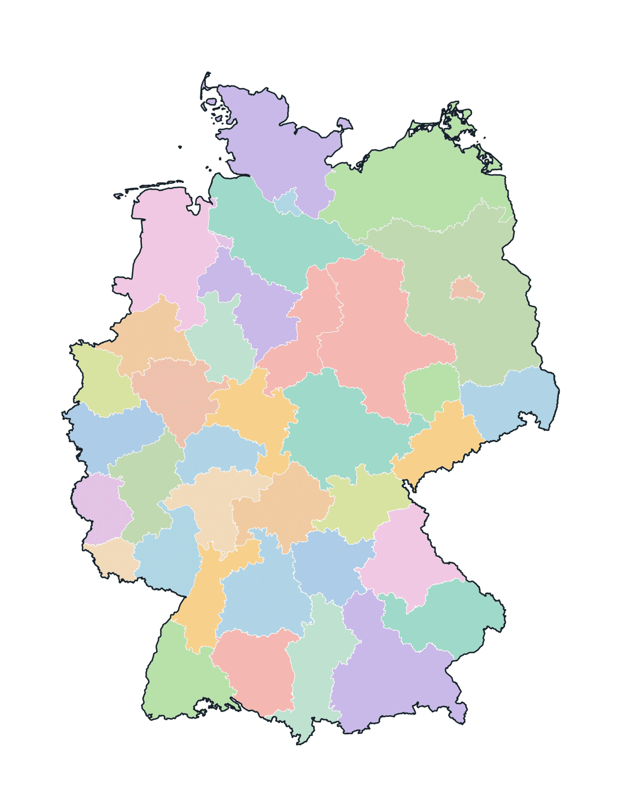 Colored Districts Map of Germany