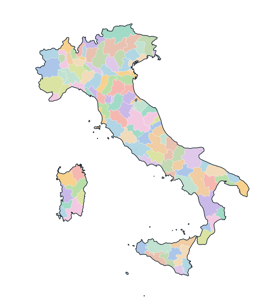 Colored Provinces Map of Italy