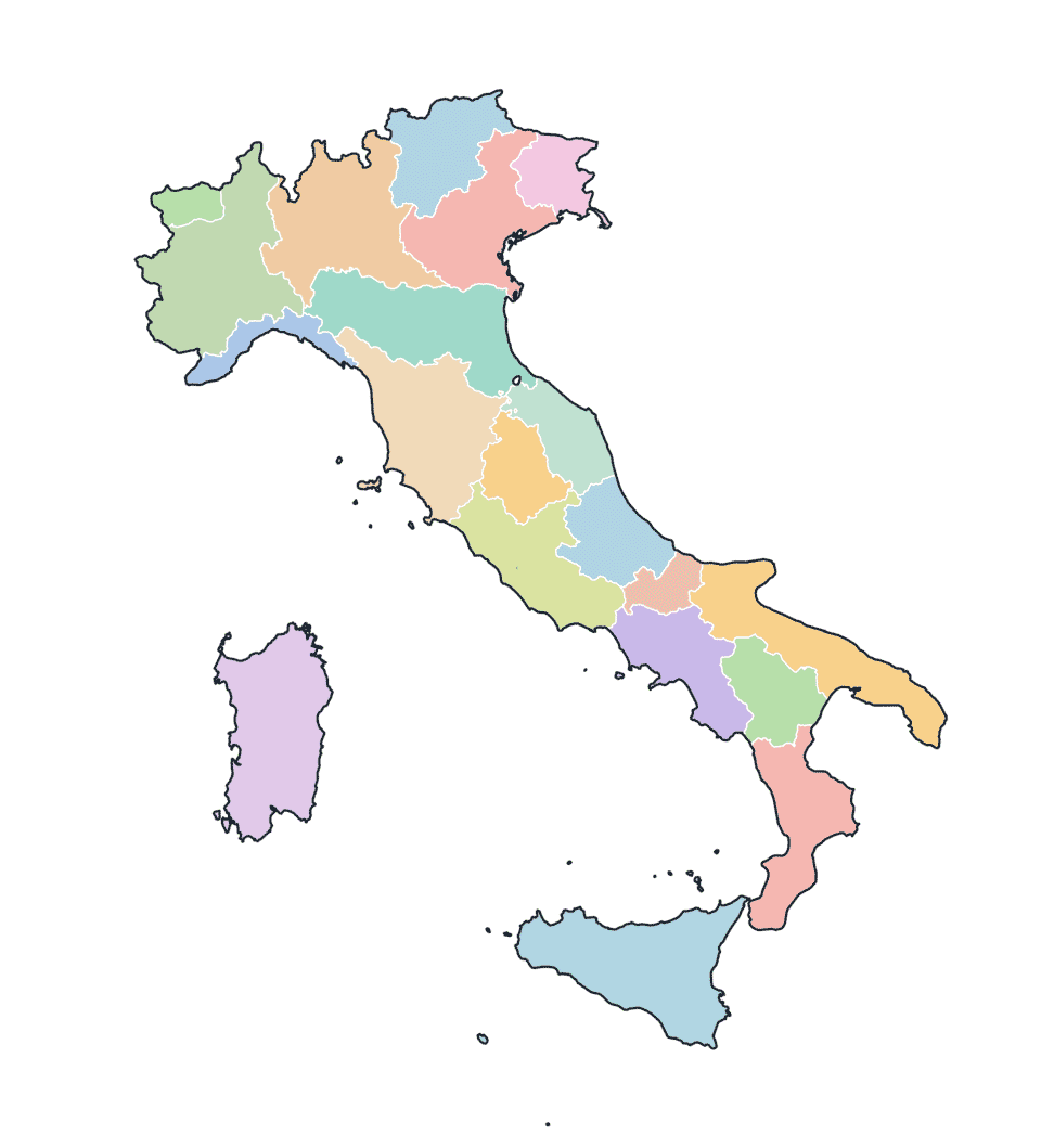 Colored Map of Italy