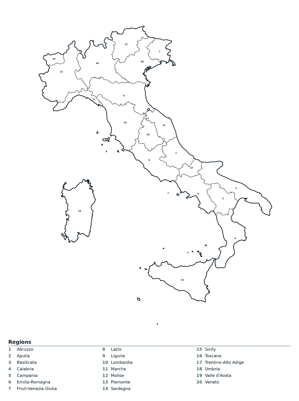 Labeled Map of Italy
