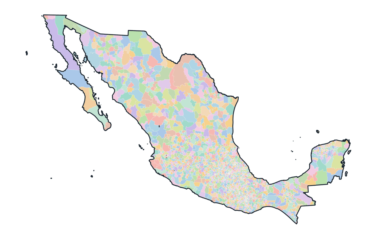 Colored Municipalities Map of Mexico