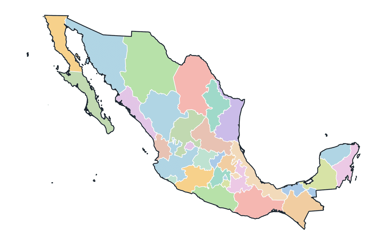 Colored Map of Mexico