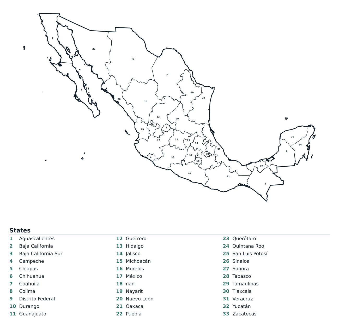 Labeled Map of Mexico