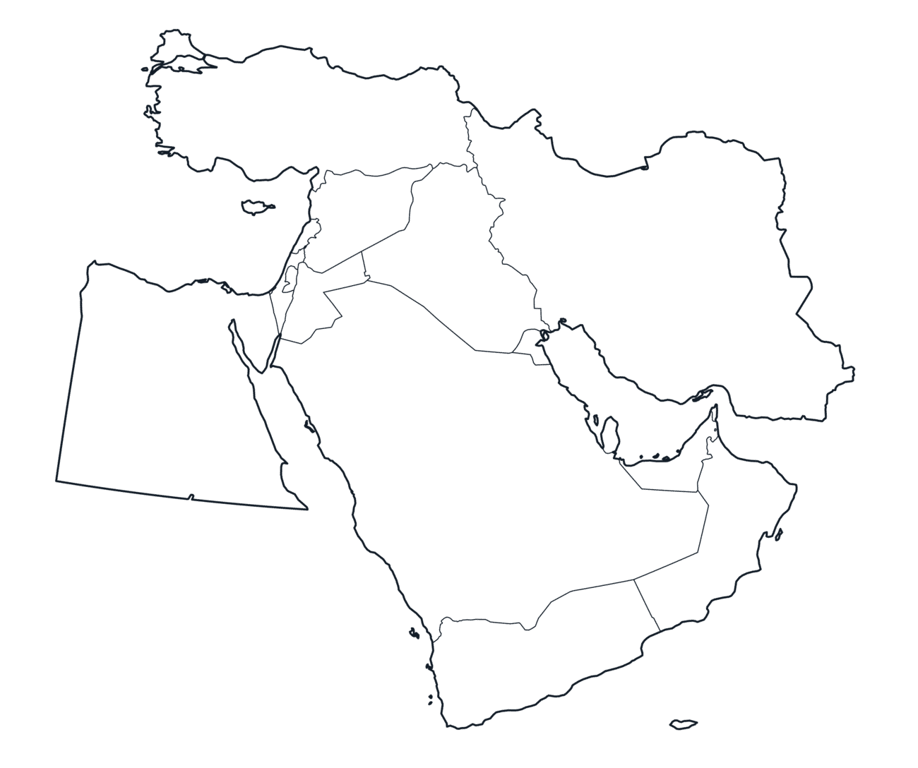 Middle East Map with Country Borders