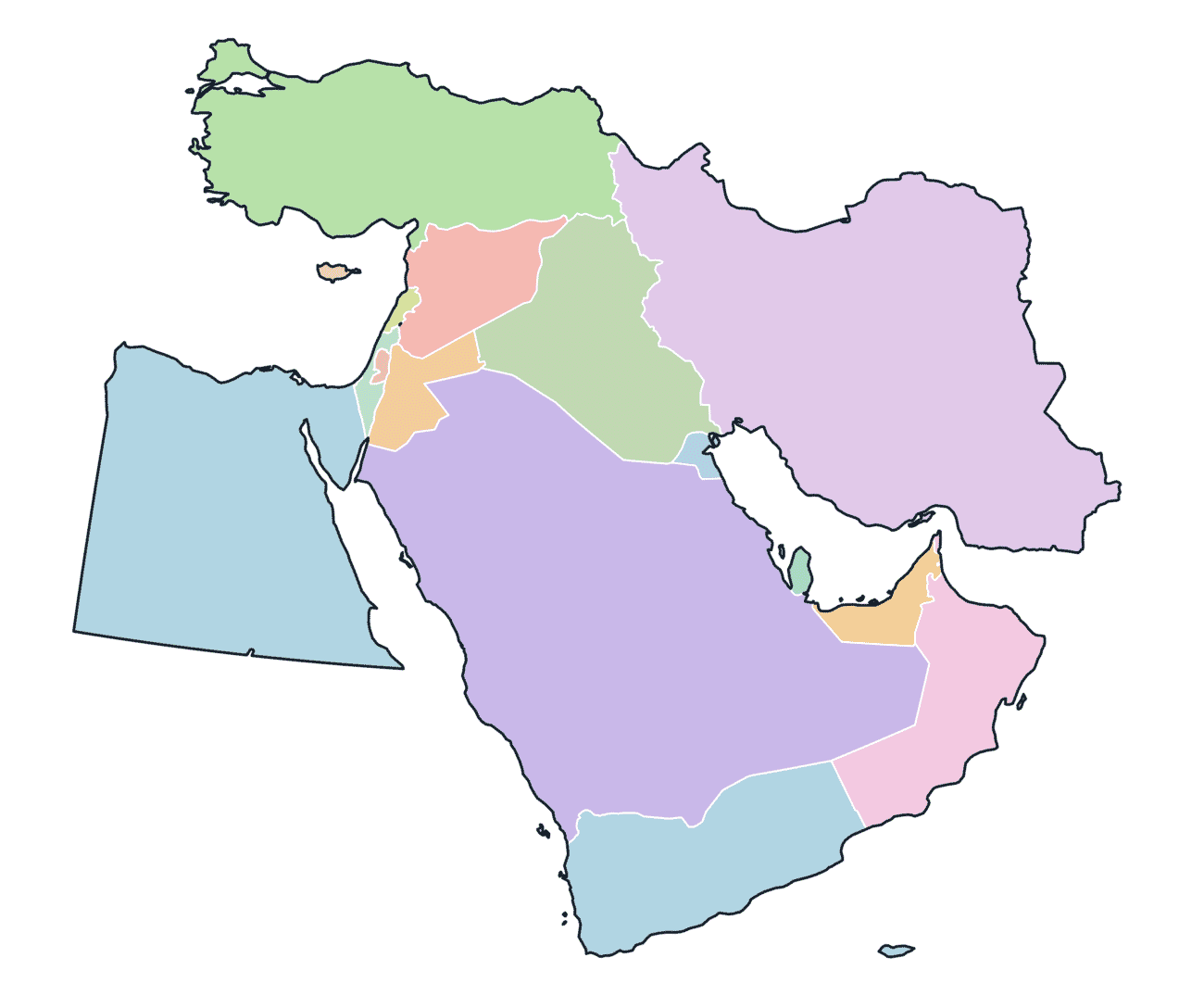 Colored Map of Middle East