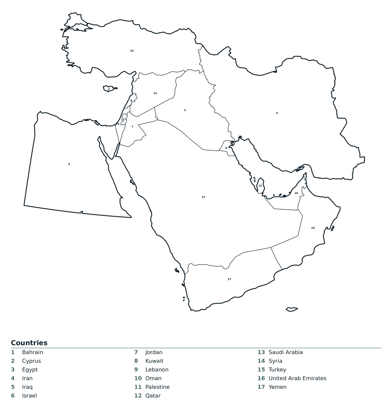 Labeled Map of Middle East