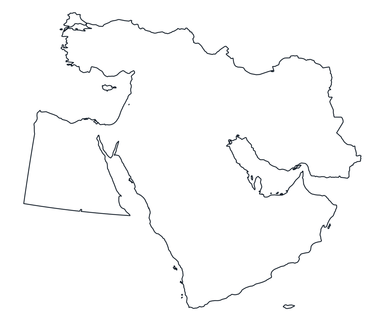 Blank Outline Map of the Middle East