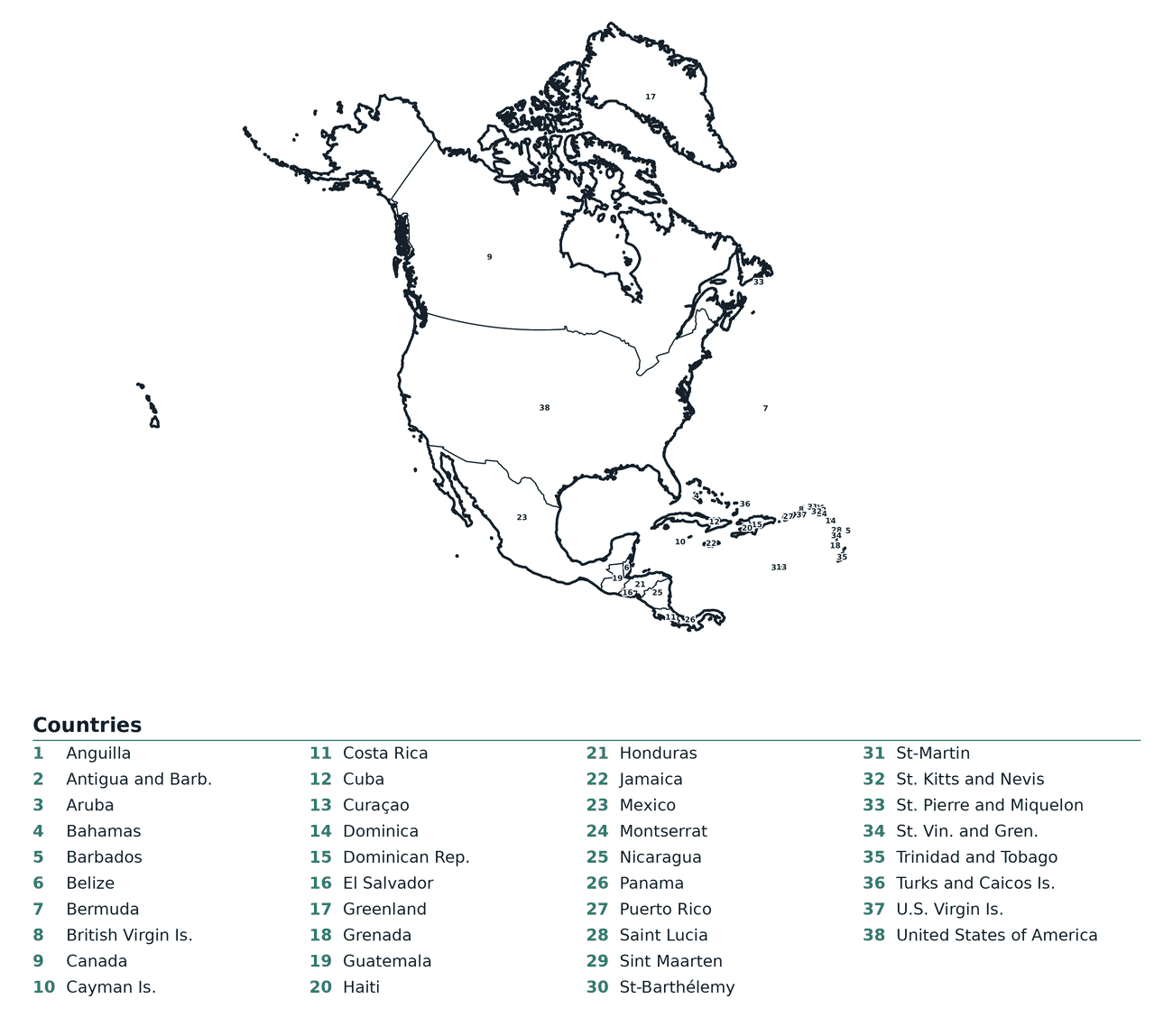 Labeled Map of North America