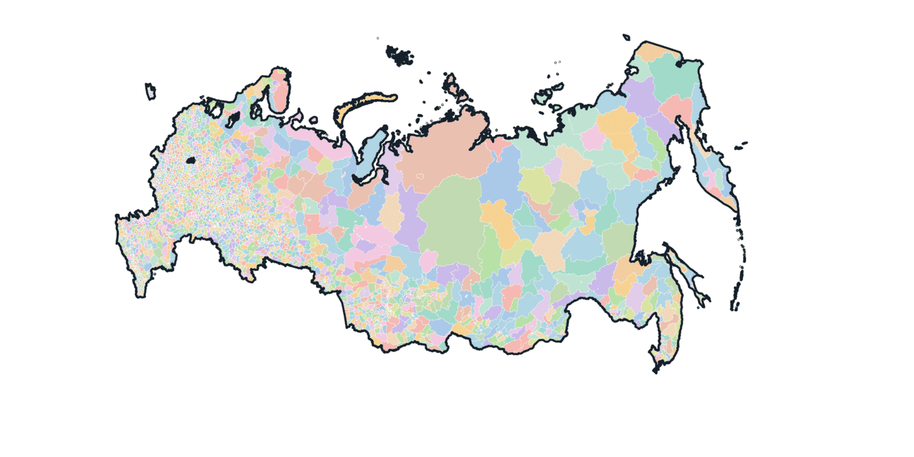 Colored Districts Map of Russia