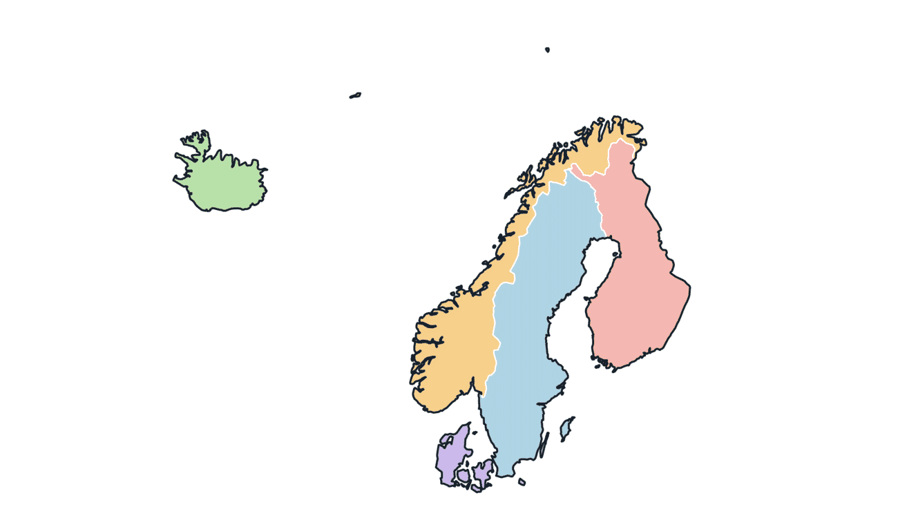 Colored Map of Scandinavia & the Nordics