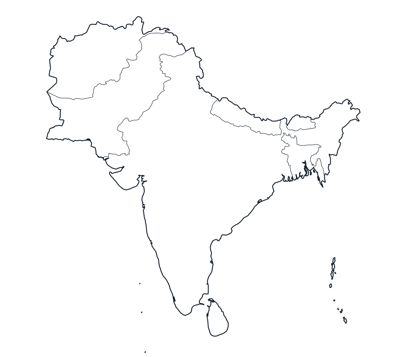 South Asia Map with Country Borders