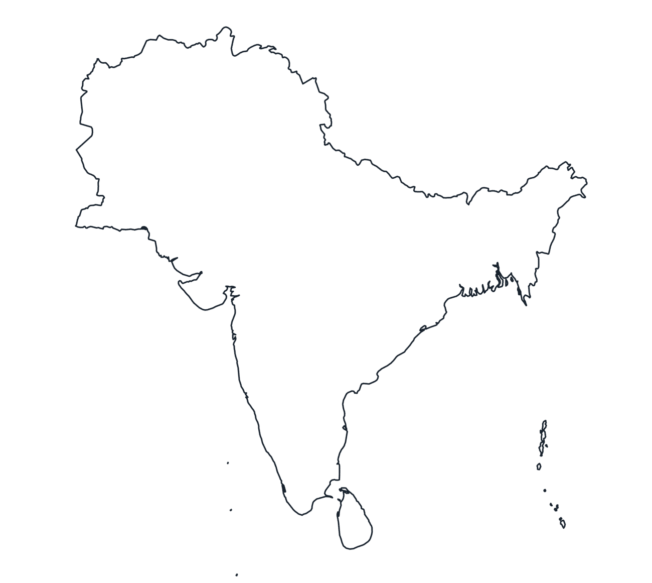 Blank Outline Map of South Asia