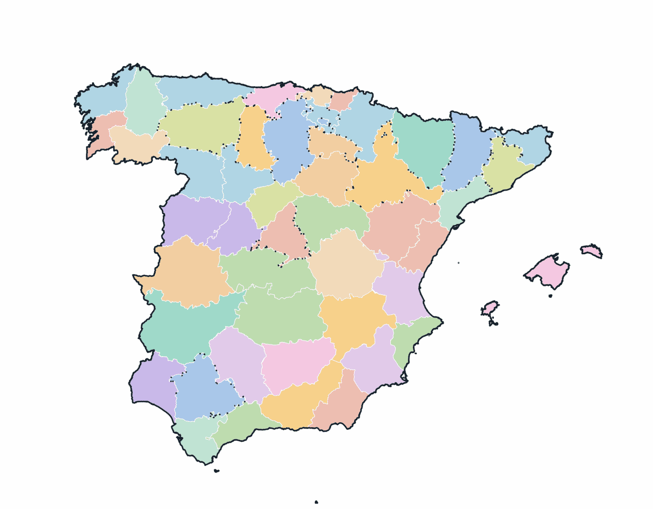 Colored Provinces Map of Spain